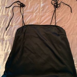 Black satin tie strap tank